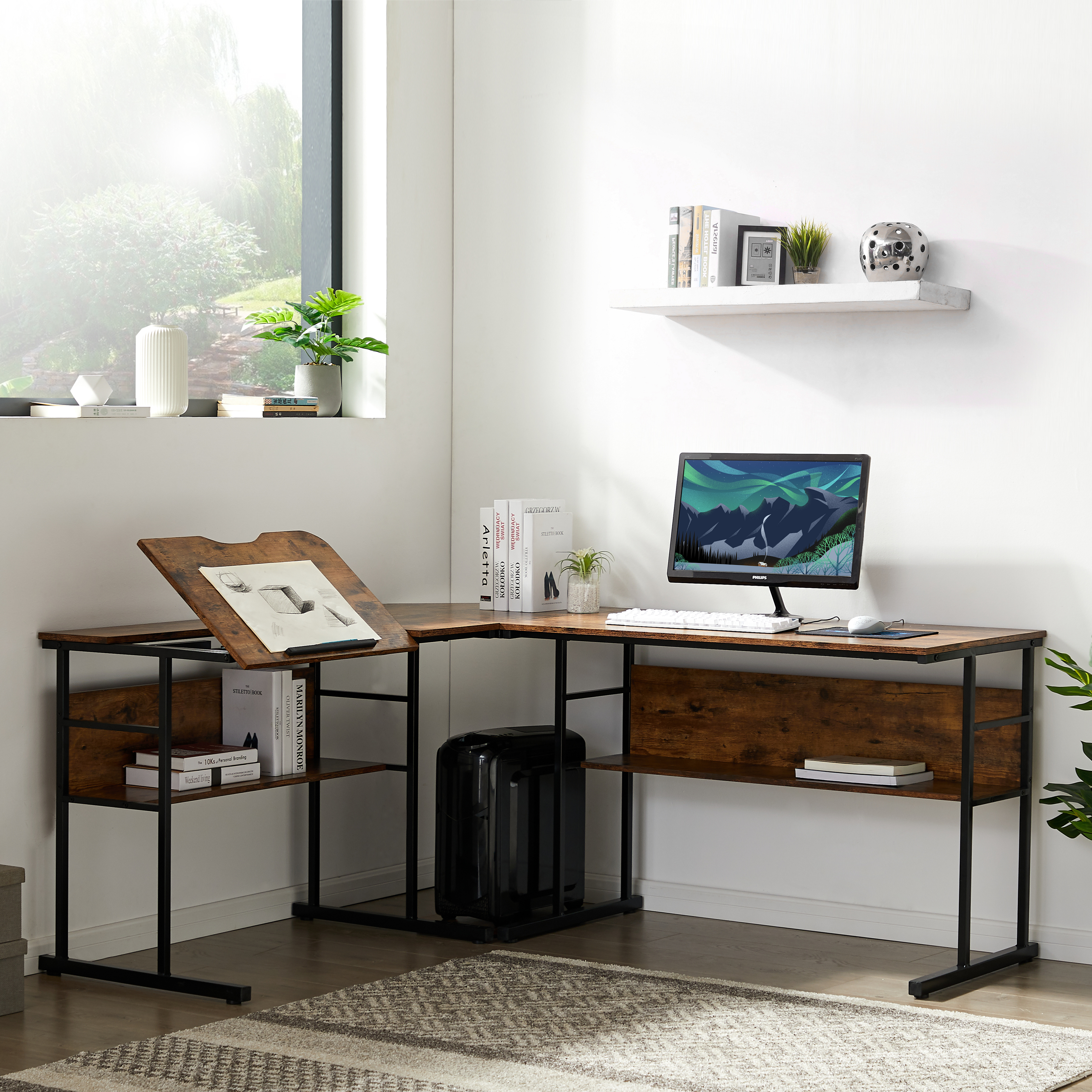 Desk Bookcase Combination Small Apartment Computer Desktop Desk Home Student  Bookcase - China Computer Desks, Study Table Computer Desk