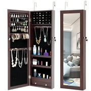 Aukfa Jewelry Mirror Cabinet Organizer Armoire Wall/Door Mounted Lockable - Brown