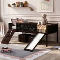 thumbnail image 1 of Aukfa Kids Low Loft Bed with Slide and Chalkboards, Twin Platform Bed with Storage Boxes - Espresso, 1 of 8