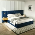 thumbnail image 1 of Aukfa King Size Upholstered Bed Frame with Nightstands and LED Lights, Platform Bed with Oversize Wingback Headboard, Blue, 1 of 8