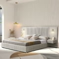 thumbnail image 1 of Aukfa King Upholstered Bed Frame with LED Lights and Nightstands, Chenille Platform Bed with Oversized Wingback Design, Beige, 1 of 8