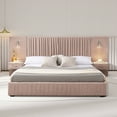 thumbnail image 1 of Aukfa King Upholstered Bed Frame with LED Lights and Nightstands, Chenille Platform Bed with Oversized Wingback Design, Pink, 1 of 8