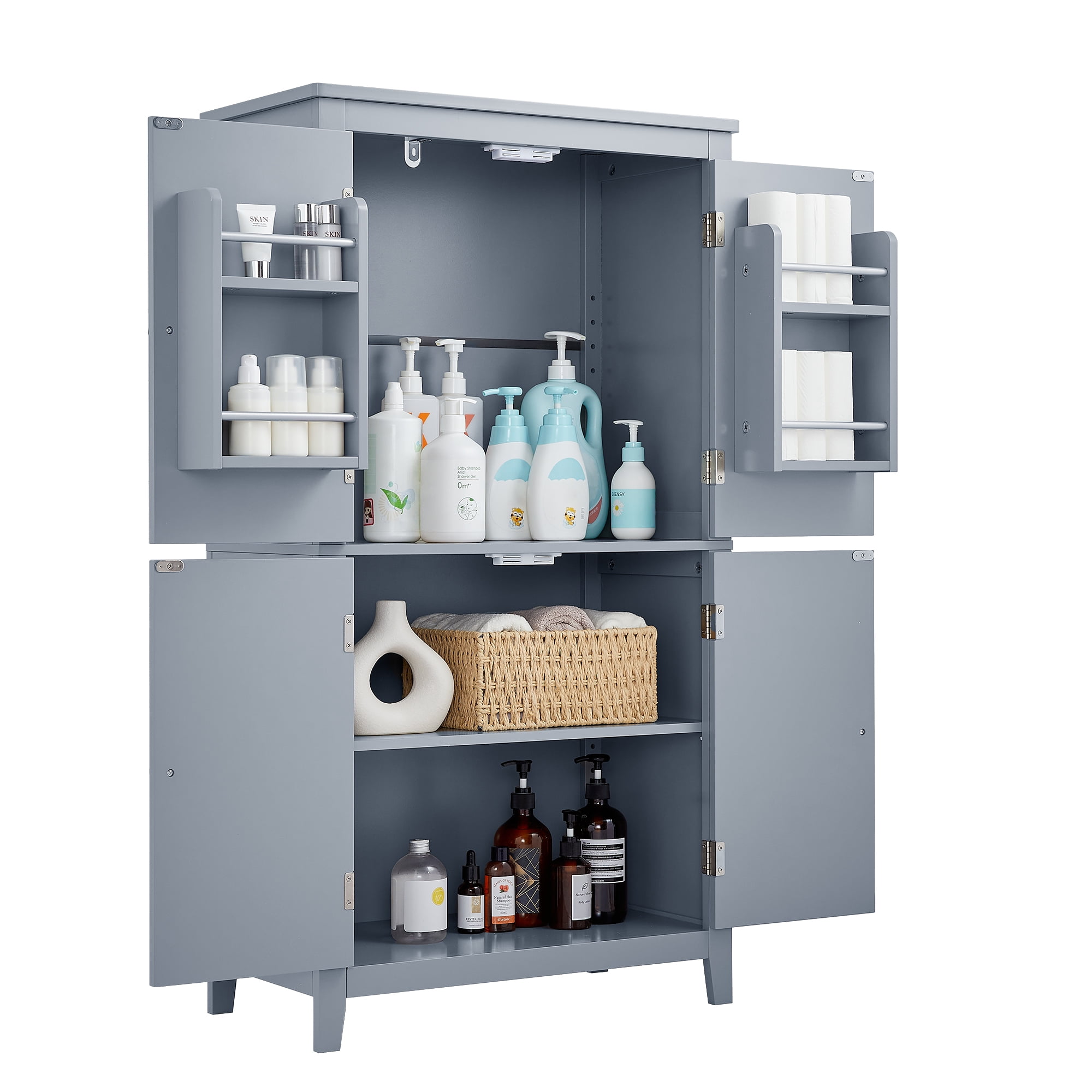 Aukfa Kitchen Pantry Cabinet,Tall Storage Cabinet for Bathroom, Living Room,Gray