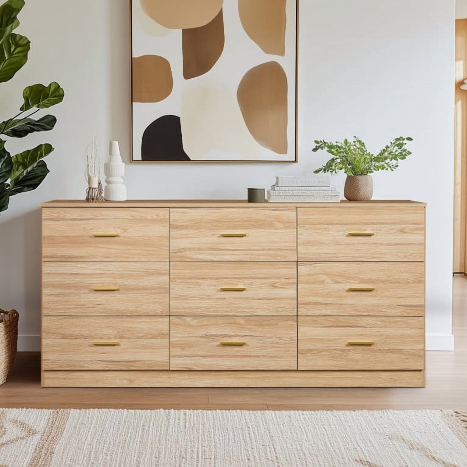 Aukfa Large 9 Drawer Dresser,Wood Closet Dressers Long Chest of Drawers ...