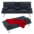 thumbnail image 1 of Aukfa Leather Futon Convertible Sofa Bed with 2 Cupholder&Pillow for Home Office Twin Size, Black, 1 of 9