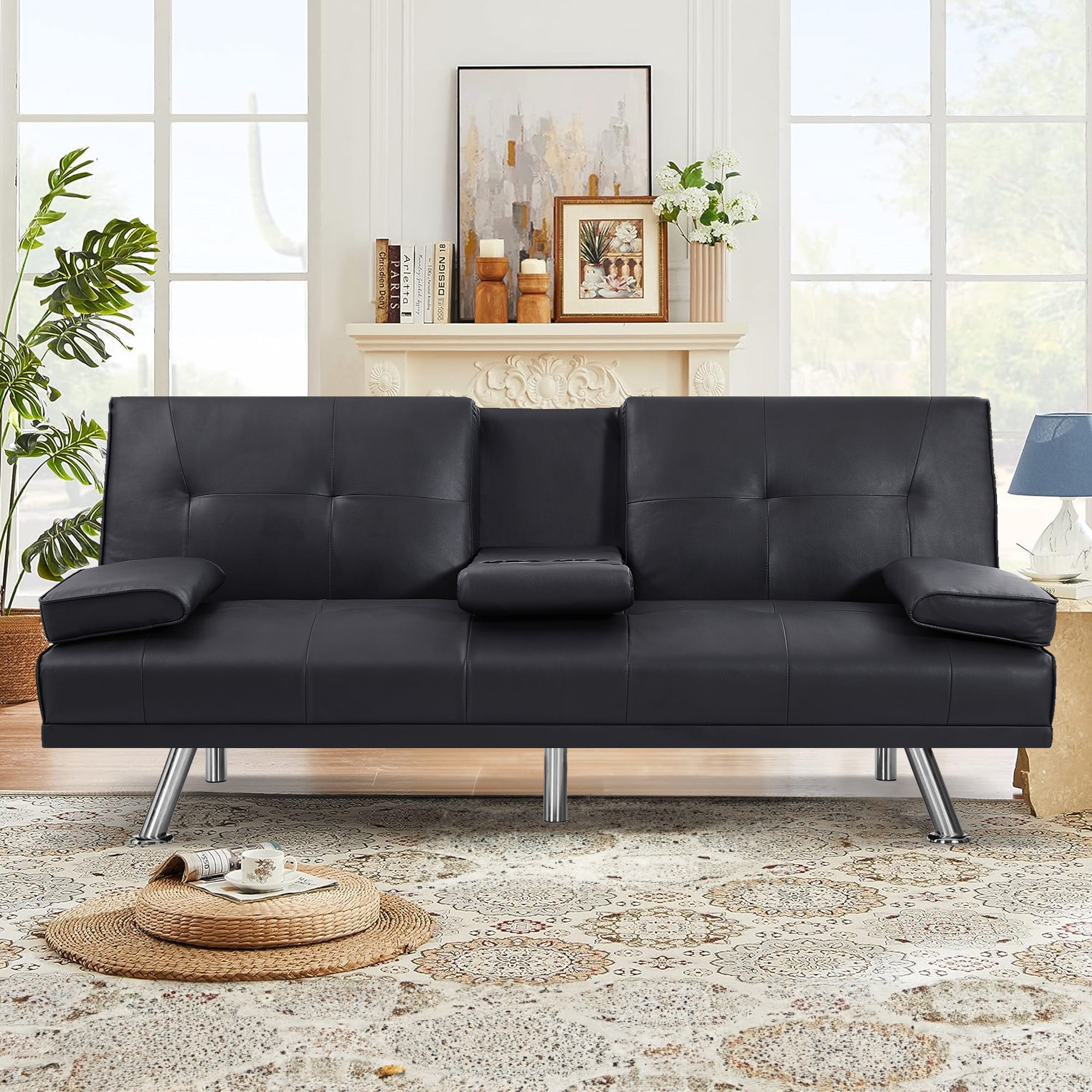Aukfa Leather Futon Convertible Sofa