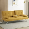 thumbnail image 1 of Aukfa Leather Futon Convertible Sofa Bed for Home Office, 2 Cup Holders Twin Size, Yellow, 1 of 11