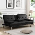 thumbnail image 1 of Aukfa Leather Futon Sofa Bed Modern Convertible Couch Folding Chaise with 2 Cup Holders, Black, 1 of 11
