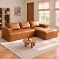 thumbnail image 1 of Aukfa Leather L-Shaped Sectional Sofa, Modular Boneless Couch with Right-Facing Chaise, Brown, 1 of 8