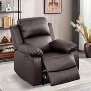 Aukfa Leather Recliner Chair Overstuffed Armchair Single Sofa w/ Lumbar Support for Living Room, Brown