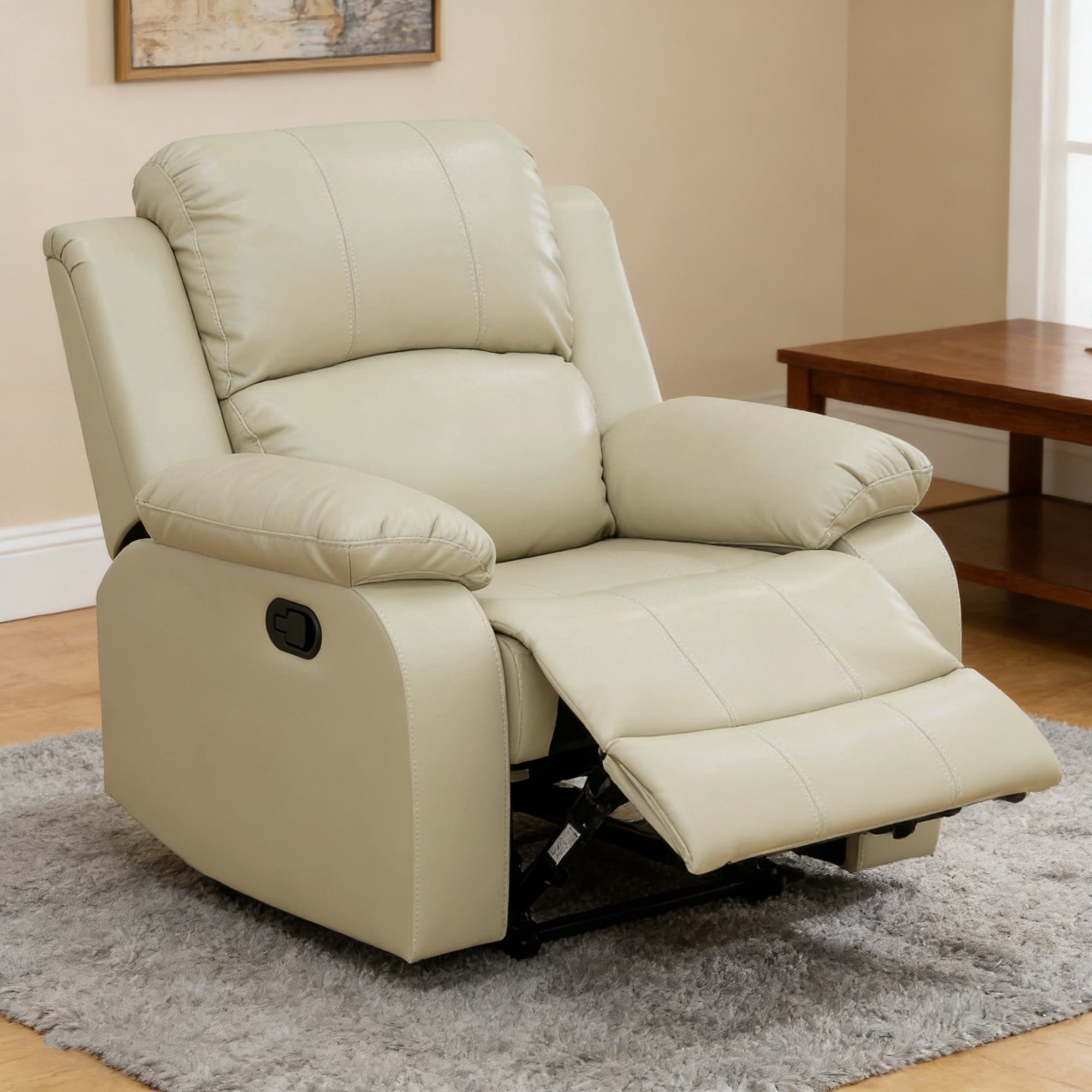 Aukfa Leather Recliner Chair Overstuffed Adjustable Armchair for Living Room Bedroom, Beige