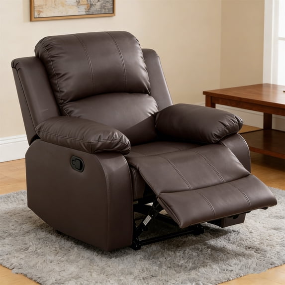 Aukfa Leather Recliner Chair Overstuffed Adjustable Armchair for Living Room Bedroom, Brown