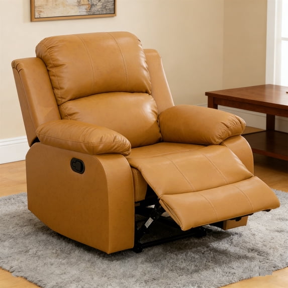 Aukfa Leather Recliner Chair Overstuffed Adjustable Armchair for Living Room Bedroom, Ginger