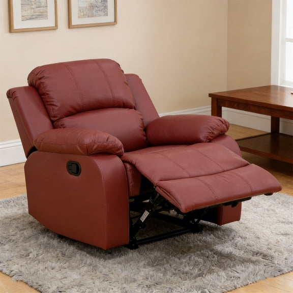 Aukfa Leather Recliner Chair Overstuffed Adjustable Armchair for Living Room Bedroom, Red
