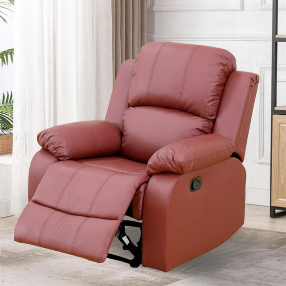 Aukfa Leather Recliner Chair Overstuffed Armchair, Red