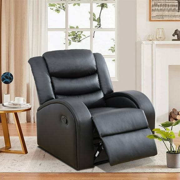 Aukfa Leather Recliner Chair, Overstuffed Single Sofa Armchair for Living Room Bedroom, Black