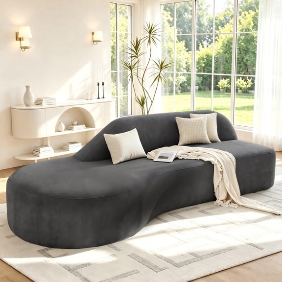 Aukfa 91" Modern Cloud Sofa Curved Boneless Couch Deep Seat Sofa for Living Room Bedroom, Chenille, Dark Gray