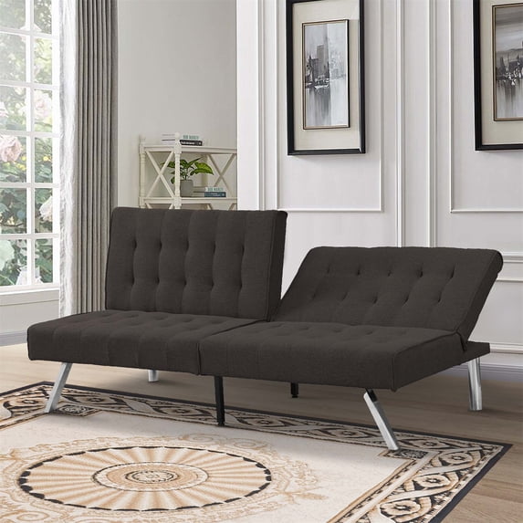Aukfa Linen Futon Convertible Sofa for Home Office, Split Back, Space Save, Espresso