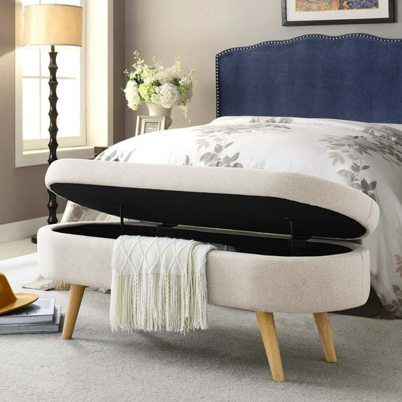 Aukfa Linen Upholstered Bench with Storage for Bedroom - Beige