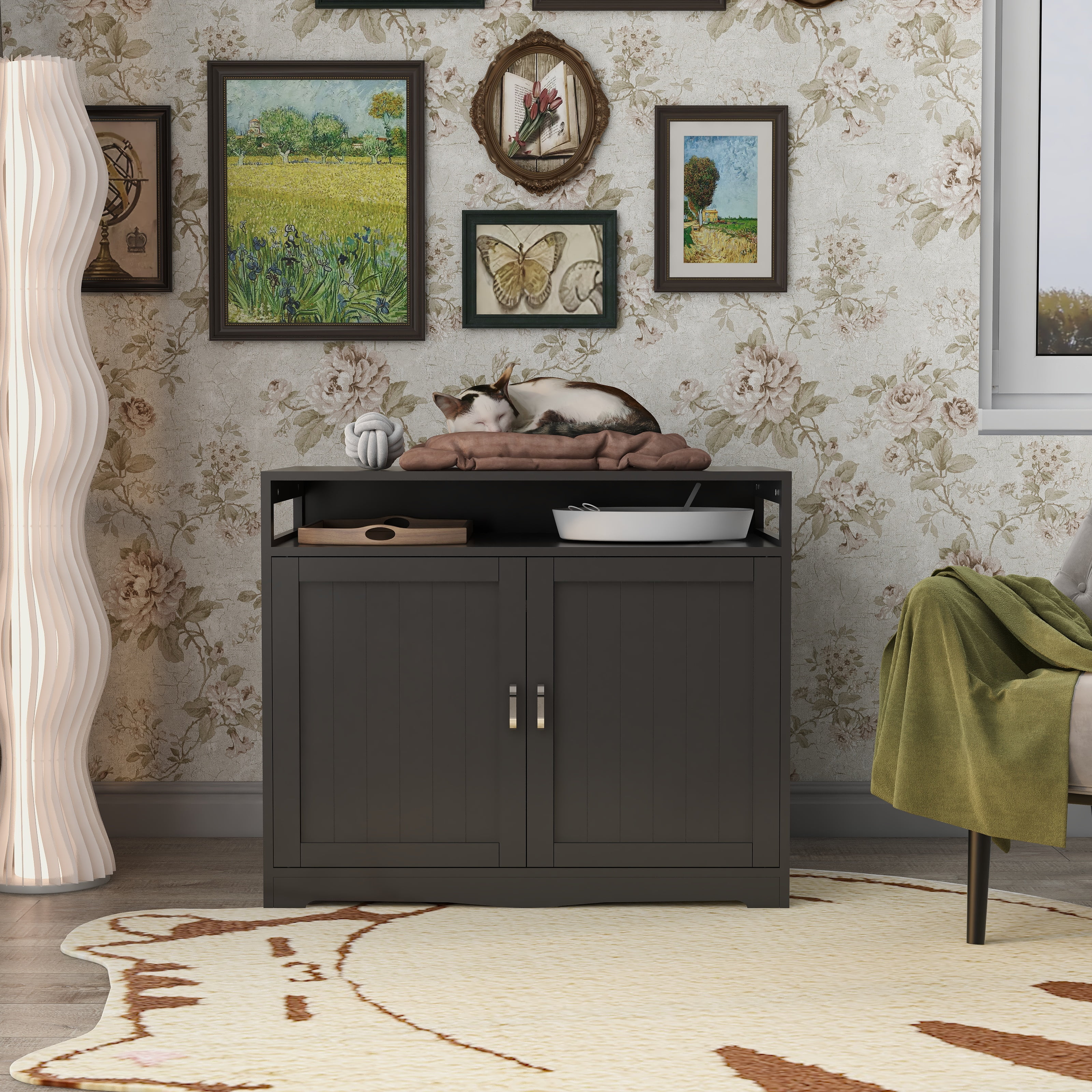 Aukfa Litter Box Enclosure, Cat Litter Box Furniture with Hidden Plug, Espresso