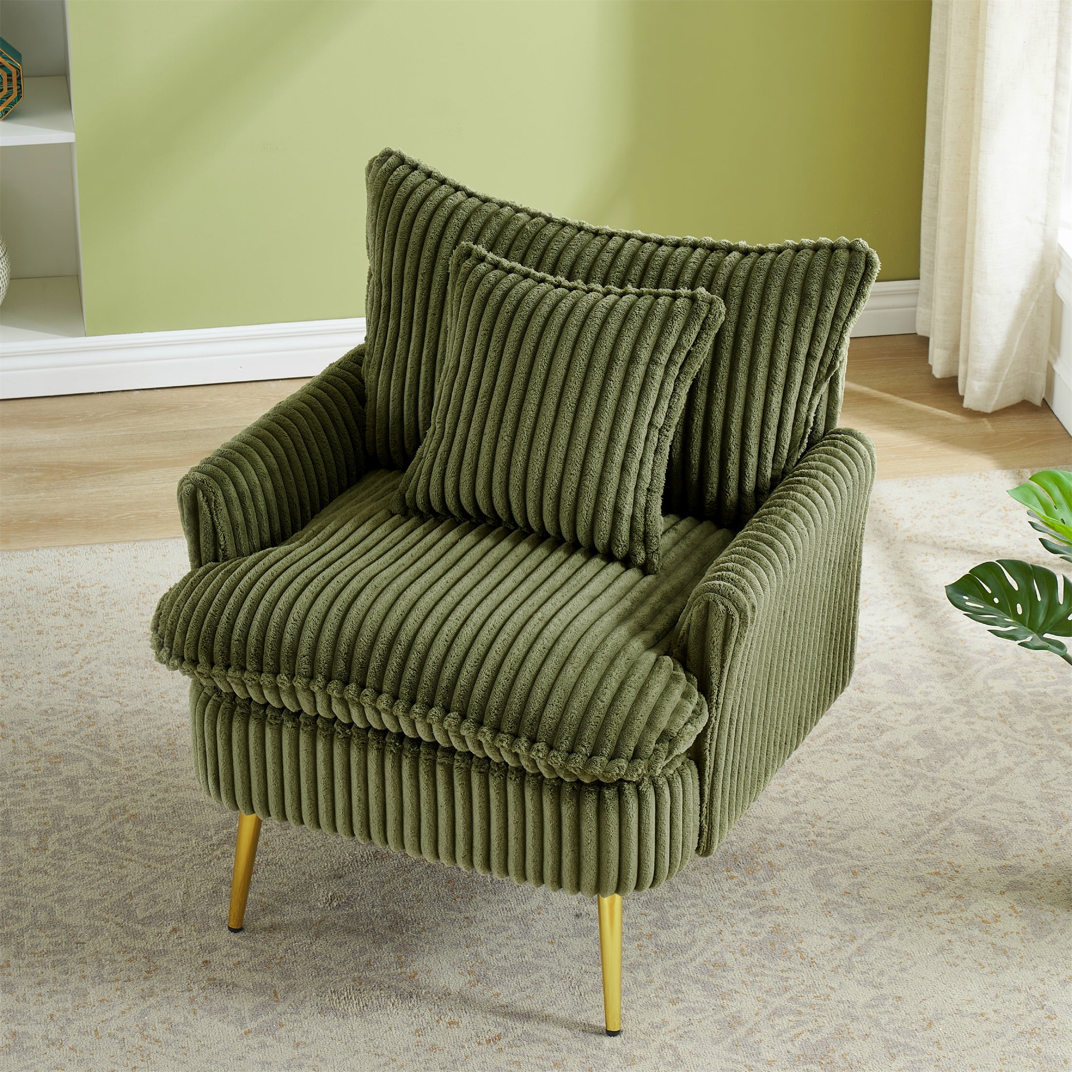 Aukfa Living Room Accent Chairs,Modern Upholstered Sofa Chair w/ Pillow for Bedroom, Green