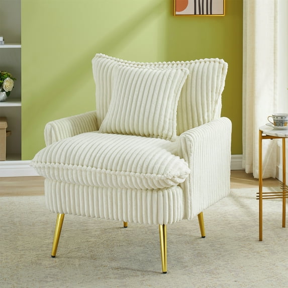 Aukfa Living Room Accent Chairs,Modern Upholstered Sofa Chair w/ Pillow for Bedroom, White