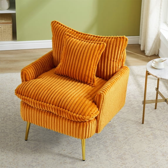 Aukfa Living Room Accent Chairs,Modern Upholstered Sofa Chair w/ Pillow for Bedroom, Yellow