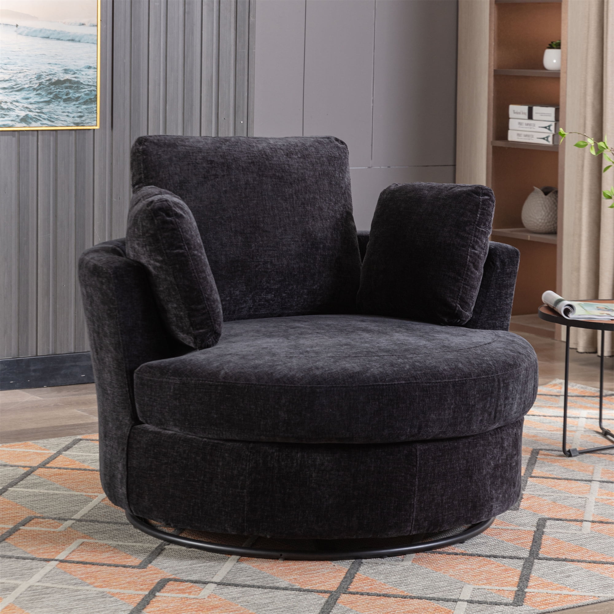 Aukfa Living Room Swivel Accent Chair, Oversized Barrel Chair Read