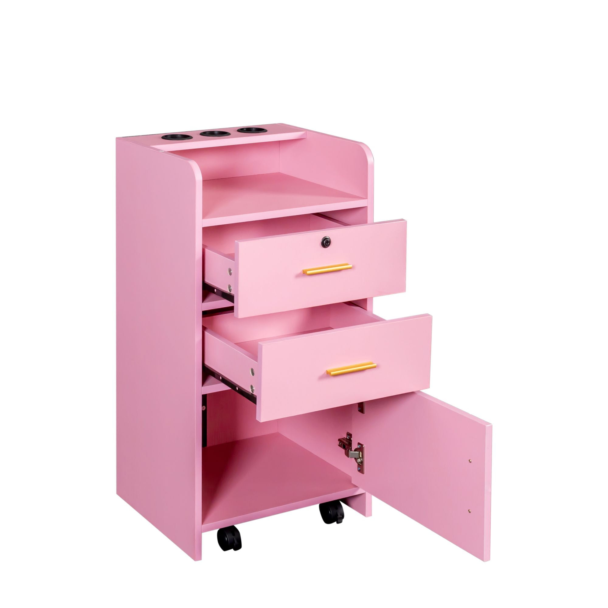 Aukfa Locking Salon Storage Cabinet for Hair Stylist with 2 Drawer - Pink