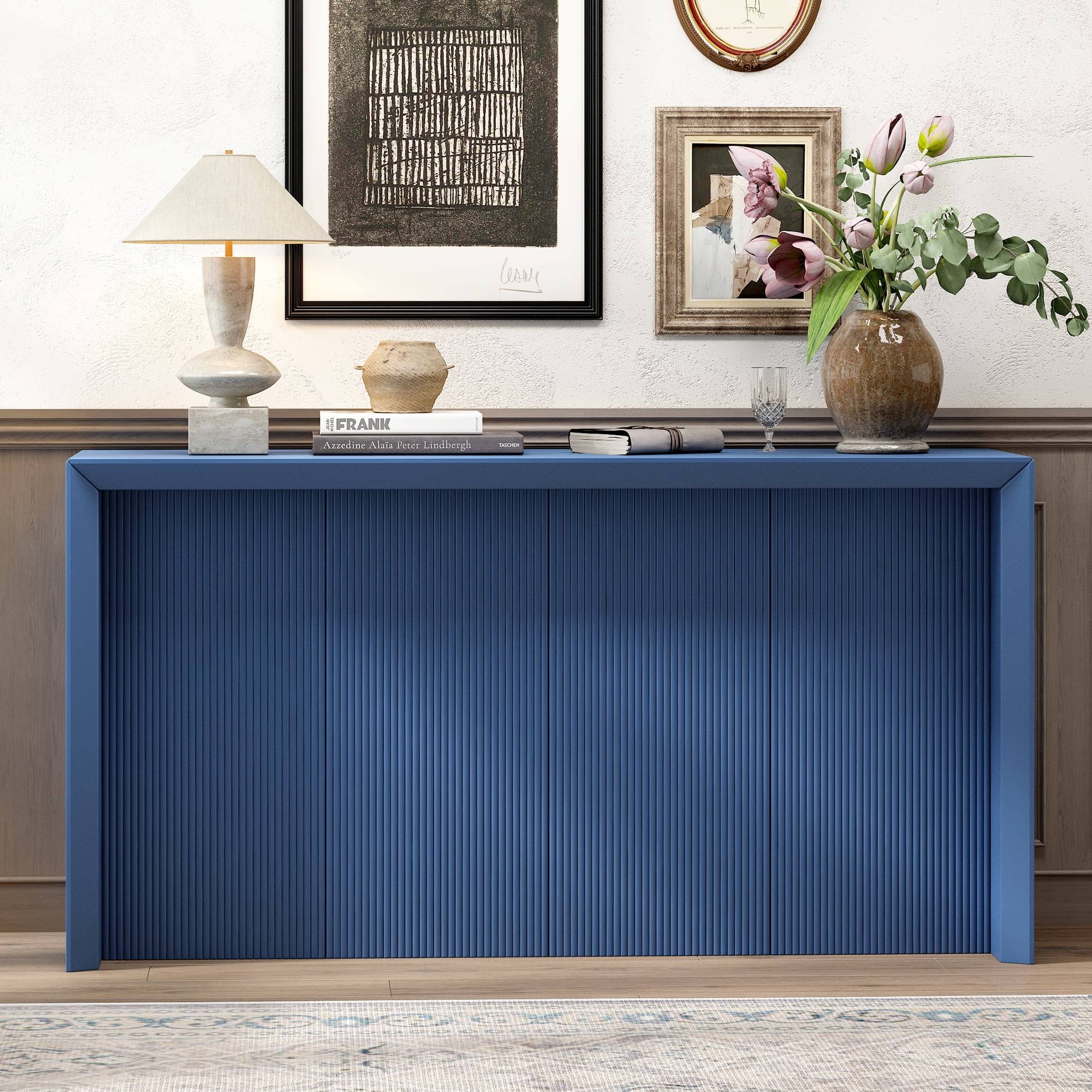 Aukfa Long Console Table, Wood Sofa Table or Living Room, Hallway,Blue