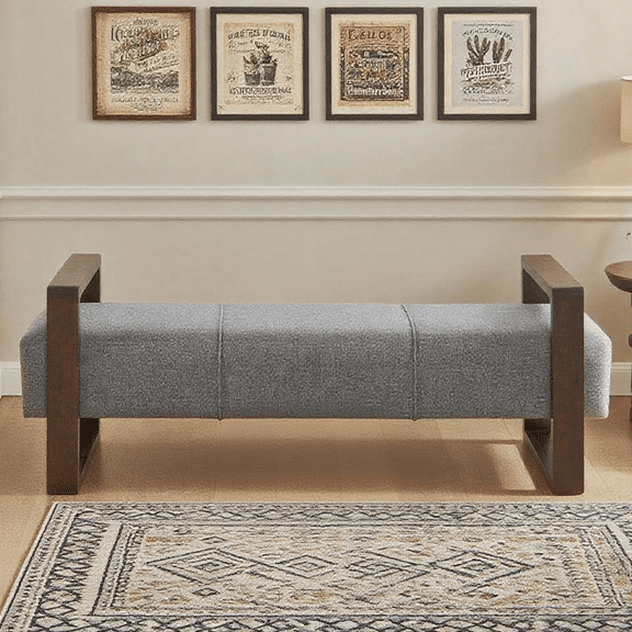 Aukfa Long Linen Ottoman Bench,Upholstered Entryway/Bedroom Footrest & End-of-Bed Bench, 300 lbs Capacity,Gray
