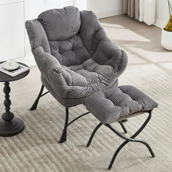 Aukfa Lounge Accent Chair with Ottoman, Lazy Chair Armchair Upholstered Sofa Chair,Gray