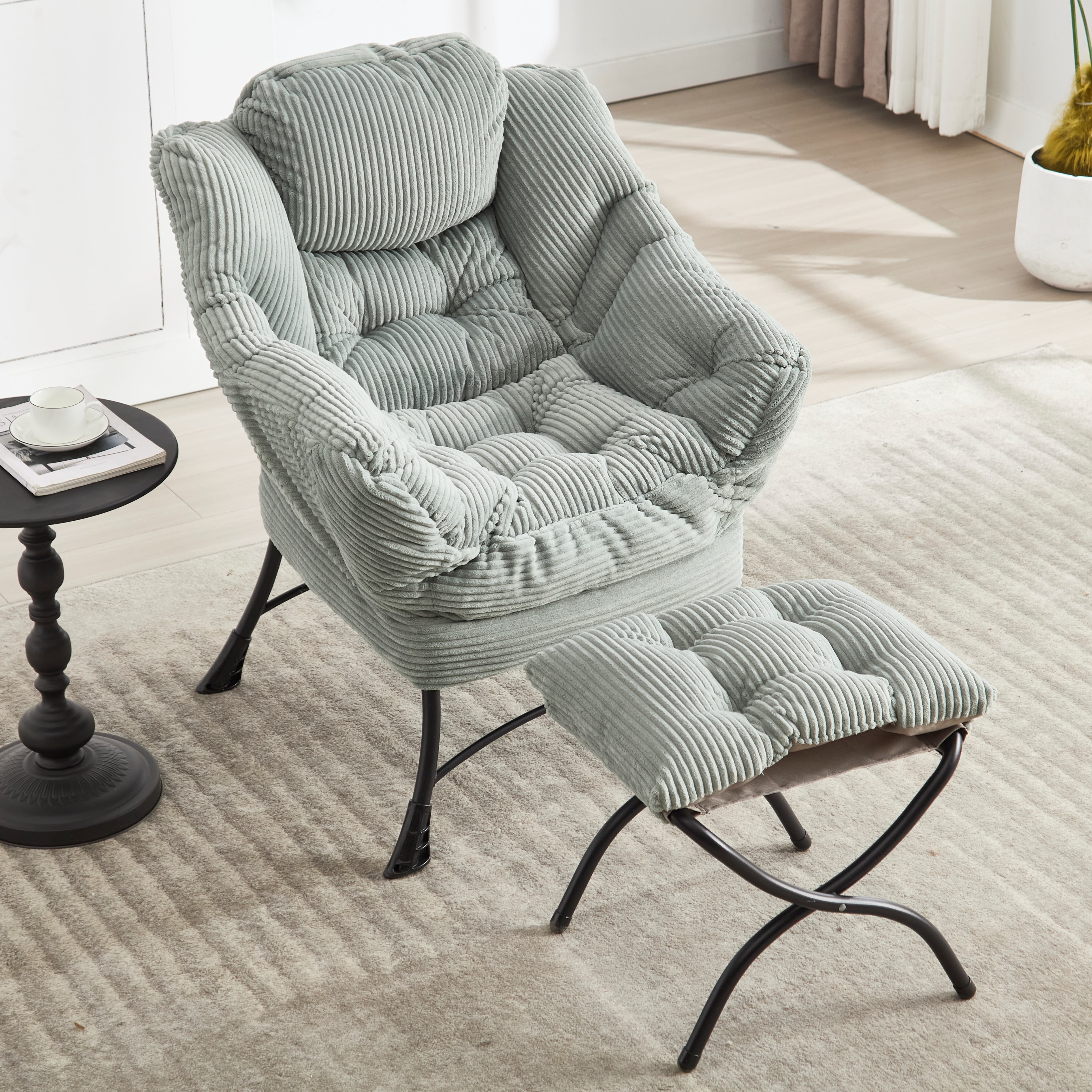 Aukfa Lounge Accent Chair with Ottoman, Lazy Chair Armchair Upholstered Sofa Chair,Light Green