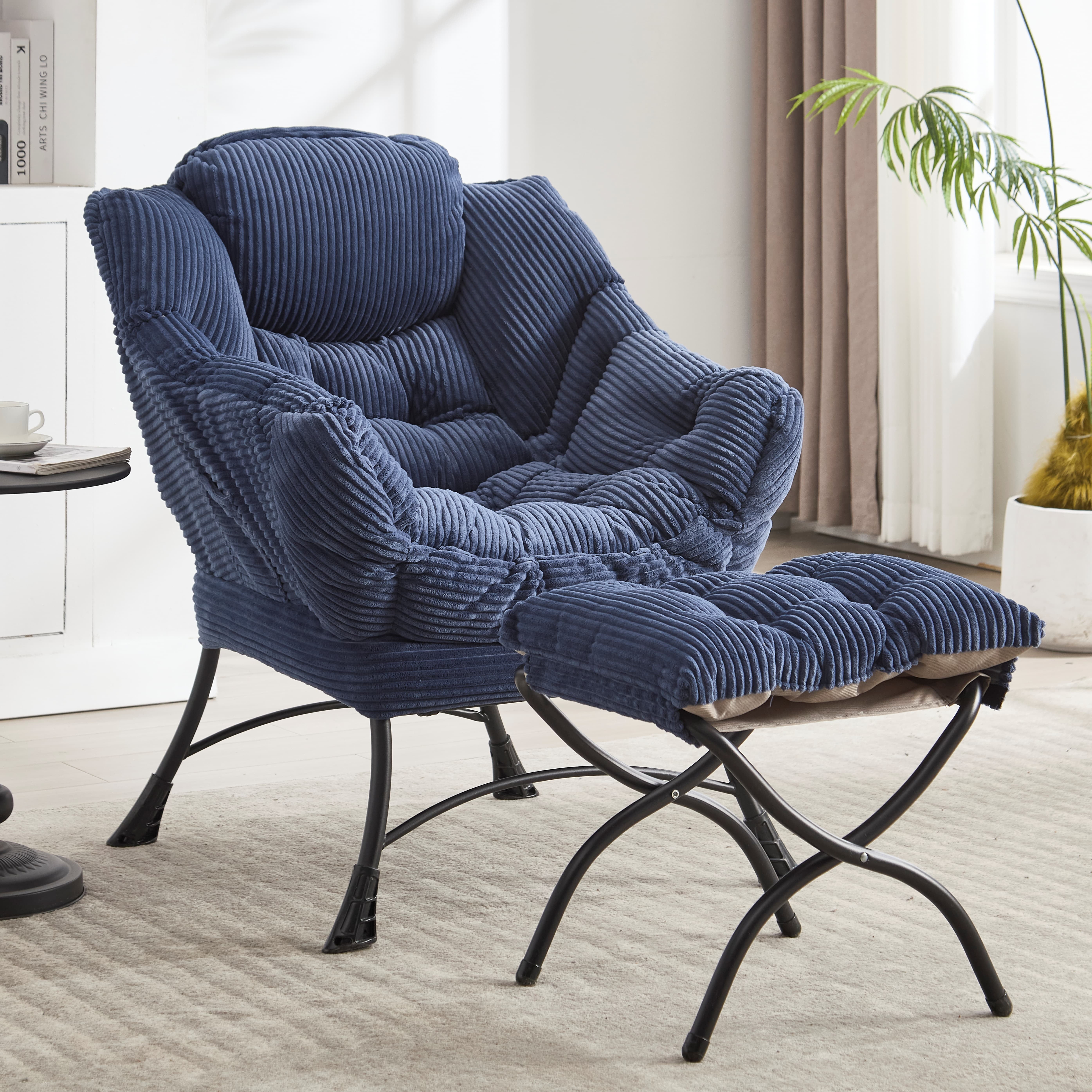 Aukfa Lounge Accent Chair with Ottoman, Lazy Chair Armchair Upholstered Sofa Chair,Navy