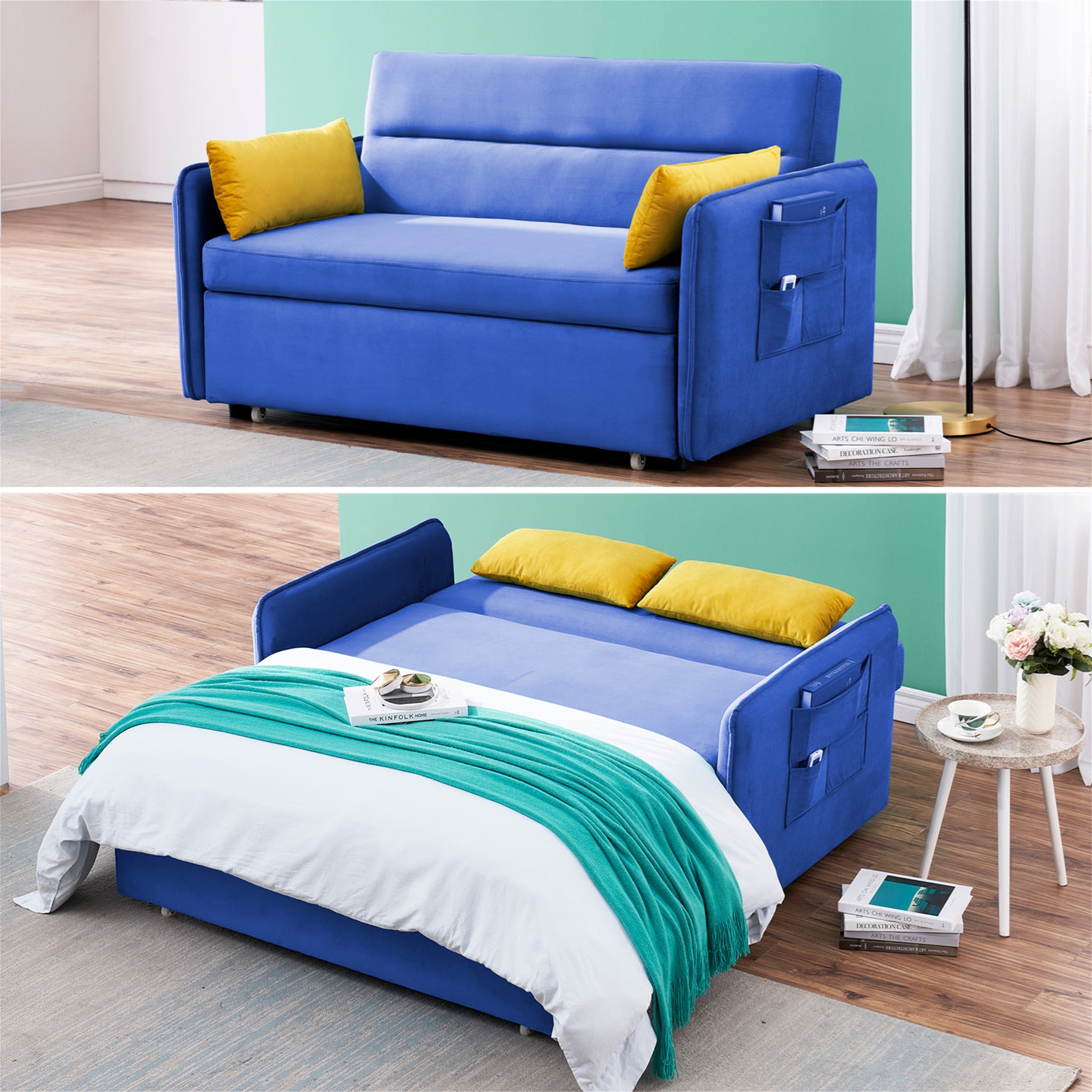 Aukfa Loveseat Sleeper Sofa Pull Out Bed Twin Size 54" Wide Velvet