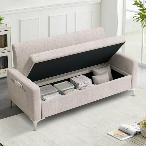 Aukfa Loveseat Sofa Couch with Storage Underneath, Small Couch for Bedroom, Living Room, Dorm, Beige