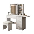 thumbnail image 1 of Aukfa Makeup Vanity Set with Mirror & Open Shelves, LED Vanity Desk, White, 1 of 7