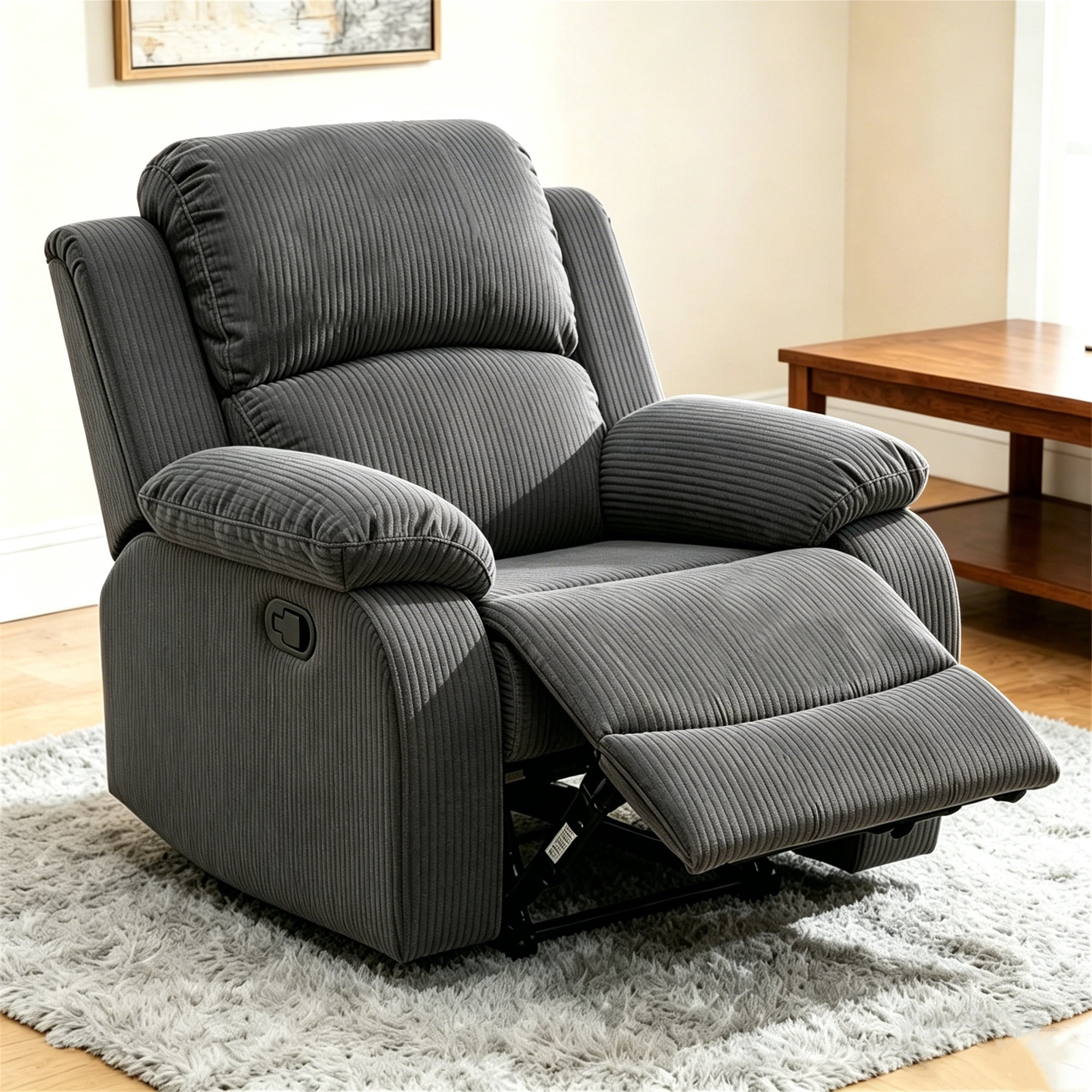 Aukfa Manual Recliner Chair Single Sofa Armchair for Living Room, Bedroom, Corduroy, Dark Gray