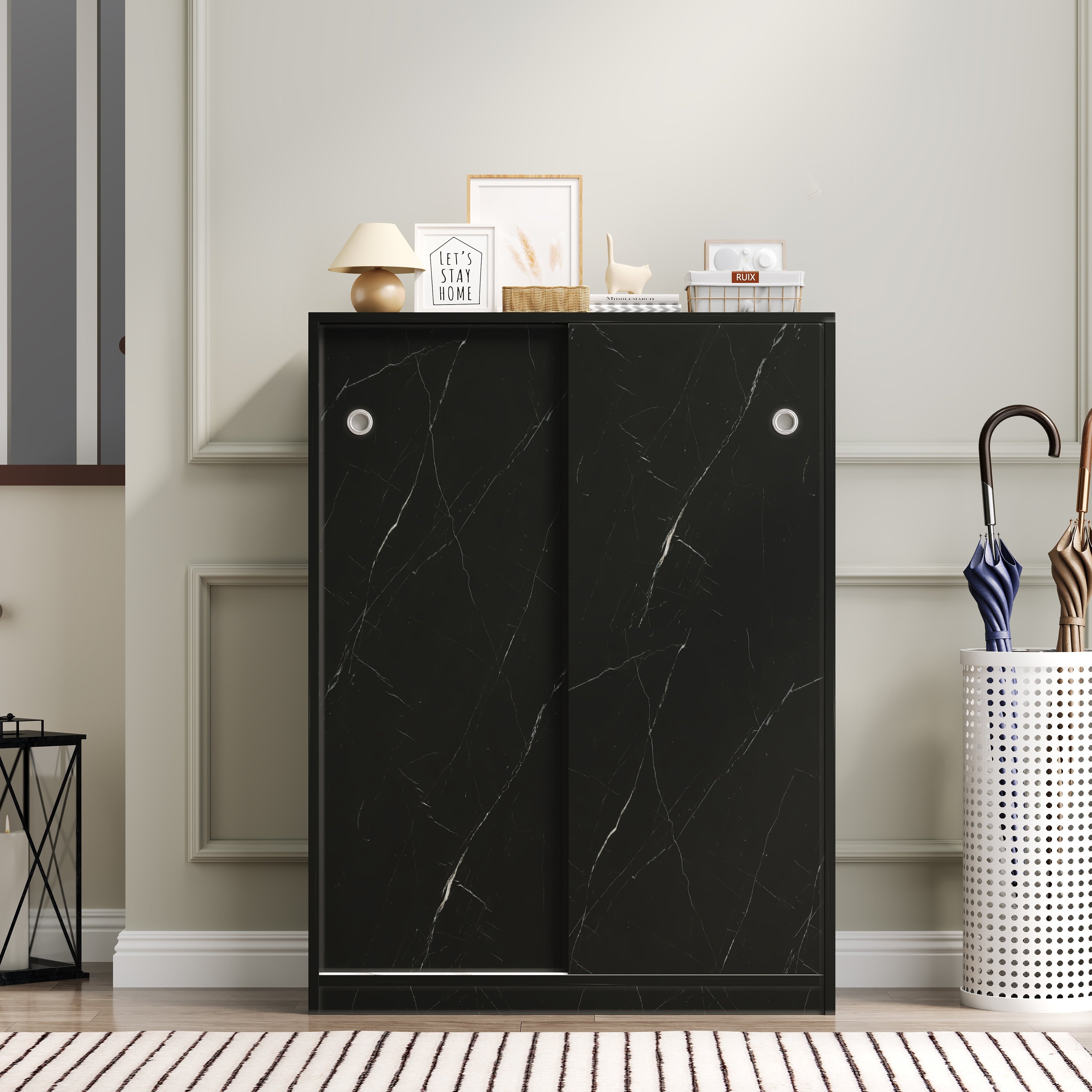 Free Shipping! Aukfa Marble 6-Tier Shoe Cabinet Black Sliding