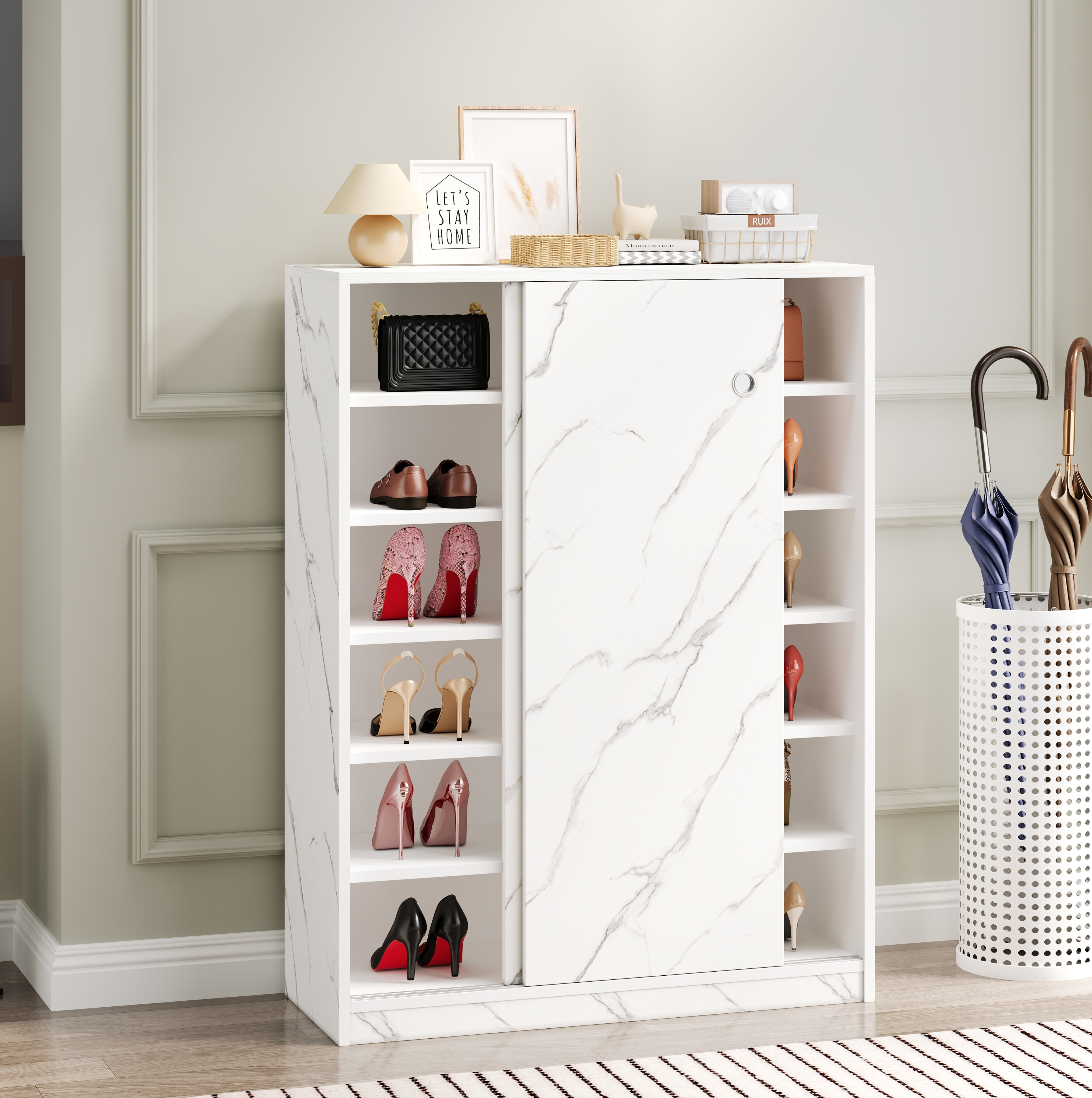 Aukfa Marble 6-Tier Shoe Cabient 30 Pairs Shoe Rack Organizer for Entryway Bedroom Hallway,White