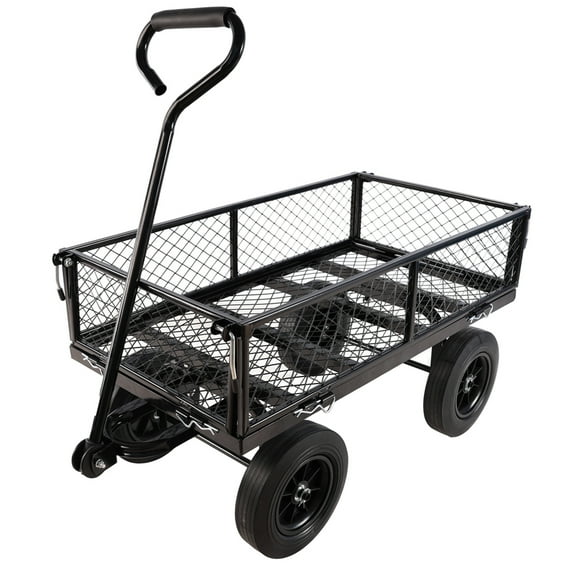 Aukfa Mesh Steel Wagon Cart with Removable Sides, Garden Cart Heavy Duty Utility Wagon with Rotating Handle/10'' Tires for Garden Yard, Black