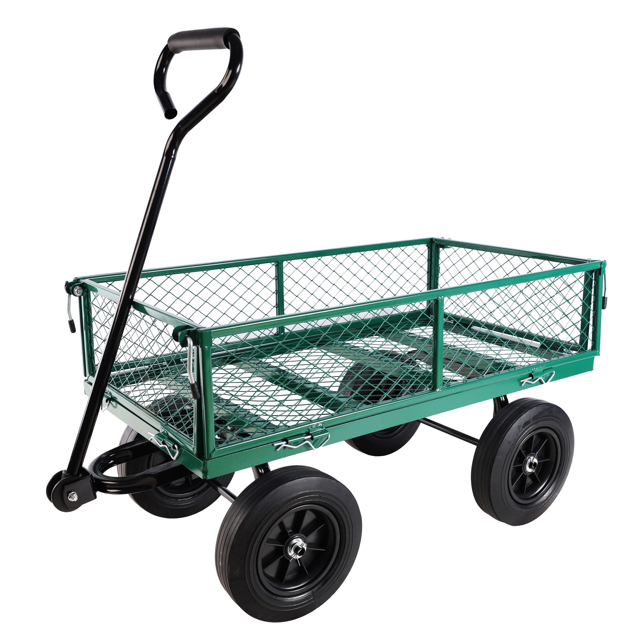 Aukfa Mesh Steel Wagon Cart with Removable Sides, Garden Cart Heavy Duty Utility Wagon with Rotating Handle/10'' Tires for Garden Yard, Green