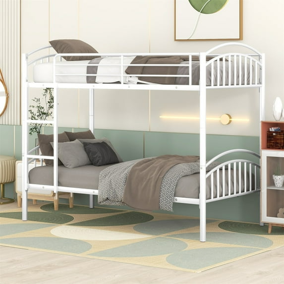 Aukfa Metal Bunk Bed Twin over Twin, Convertible to 2 Twin Bed Frame, White