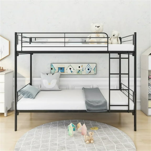 Aukfa Metal Bunk Bed for Kids, Twin over Twin, Built in Ladder, Black