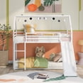 thumbnail image 1 of Aukfa Metal Bunk Bed with Slide, Twin over Twin, House Shape Loft Bunk Bed for Kids, White, 1 of 10