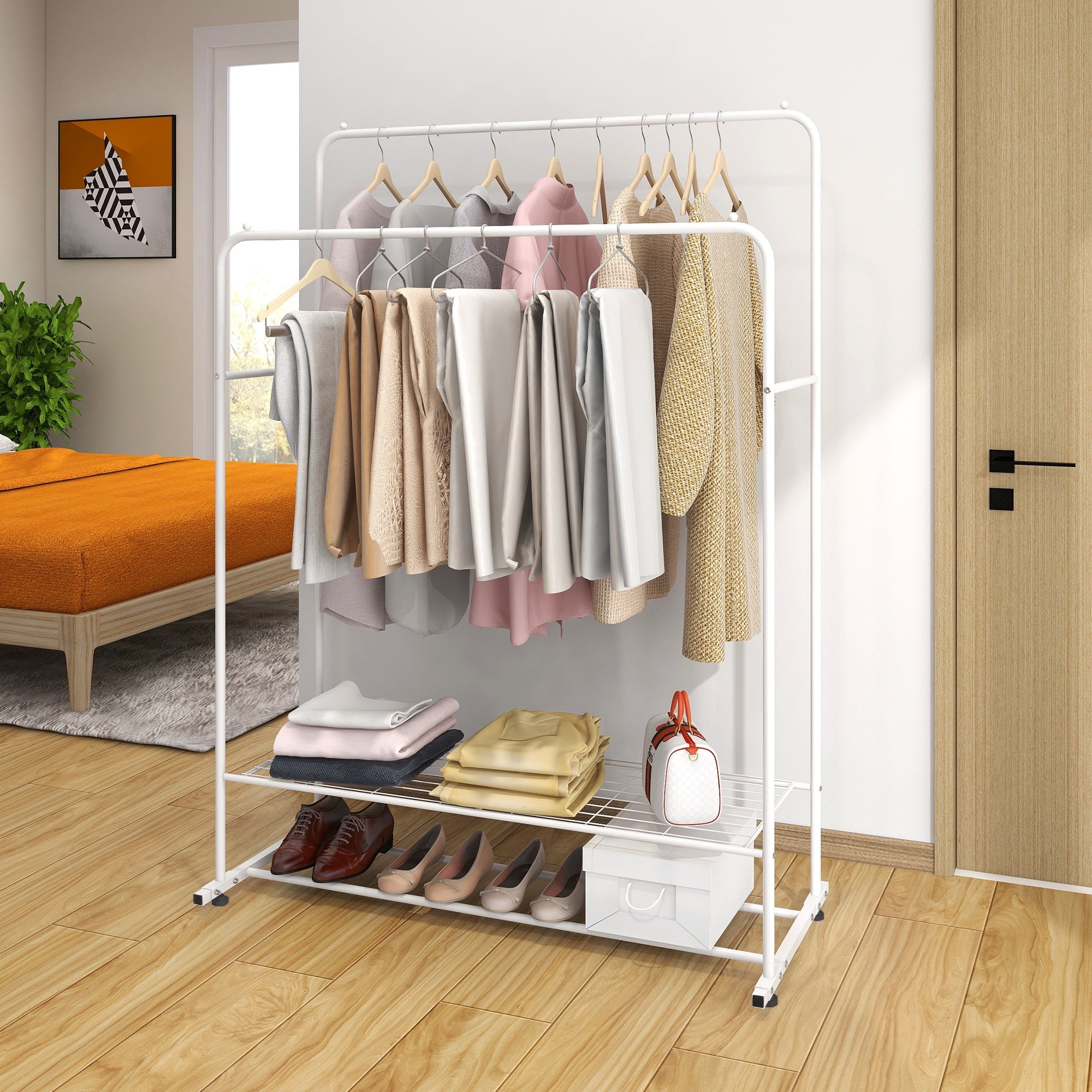 Aukfa Metal Clothing Rack - Freestanding Garment Rack Double Rods ...