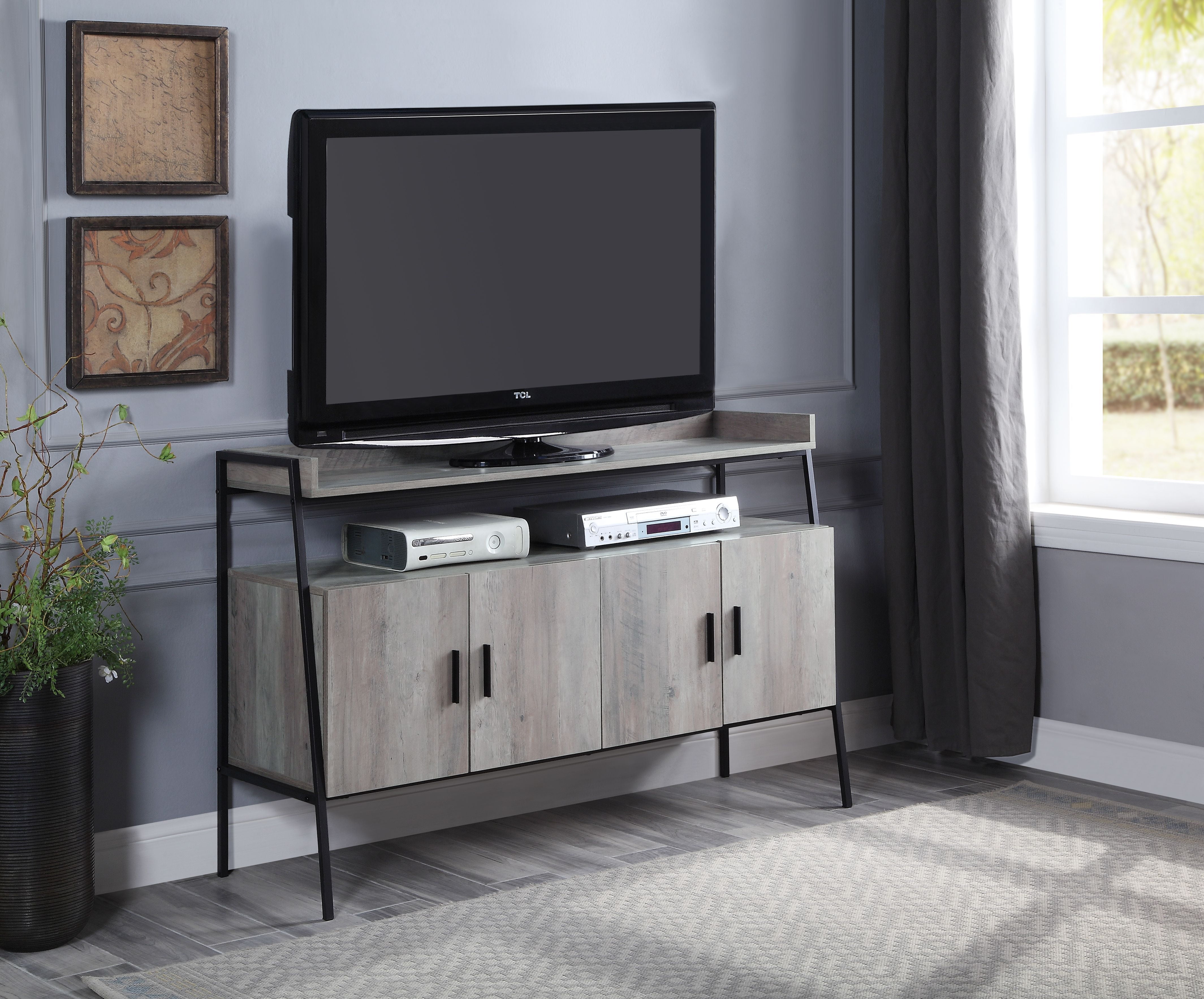 Aukfa Metal Frame TV Stand for TVs up to 60", Walnut