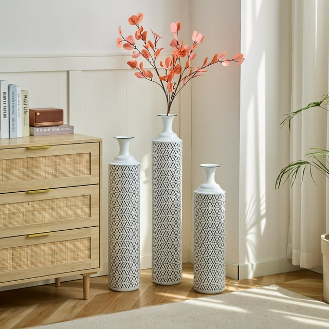 Aukfa Metal Large Floor Vases, Standing Vase Set of 3 for Home Decor,33.85"/29.13"/24.8"H,White