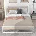 thumbnail image 1 of Aukfa Metal Queen Size Bed Frame with 2-Tier Storage Headboard Shelf, 2 USB Ports, White, 1 of 12