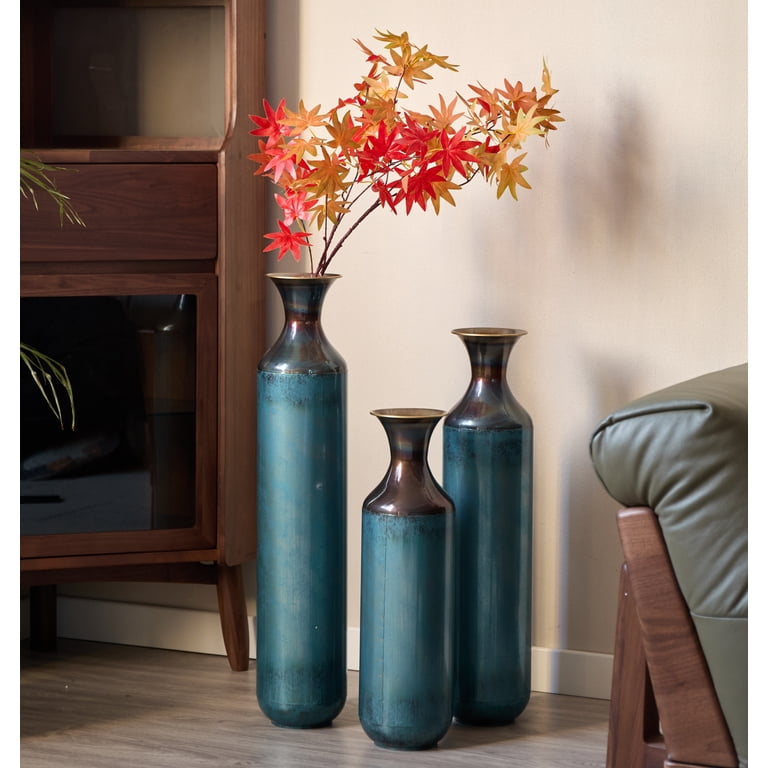 Aukfa Metal Tall Floor Vases for Decoration, Large Floor Vase Set of 3,Droplet Shaped,28.34